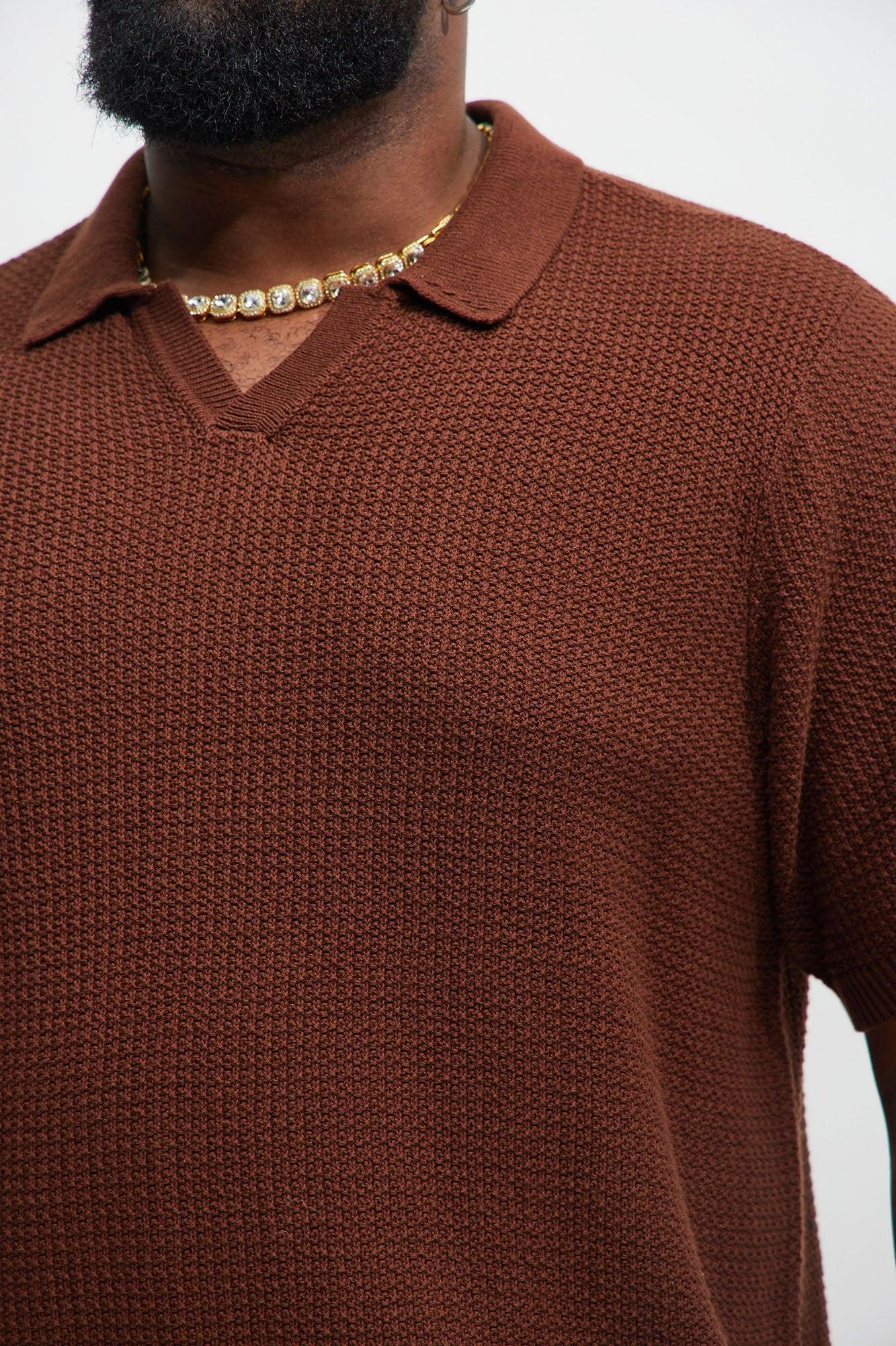 Clay Textured Johnny Collar Shirt - Dark Brown Product Image