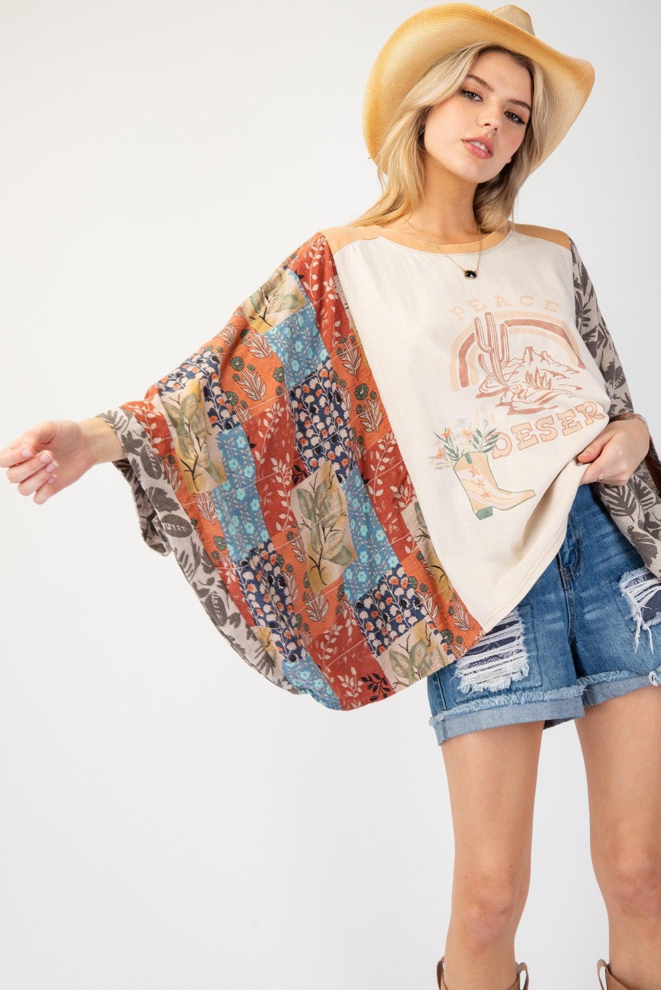 PRINT MIX QUILTED PONCHO Product Image