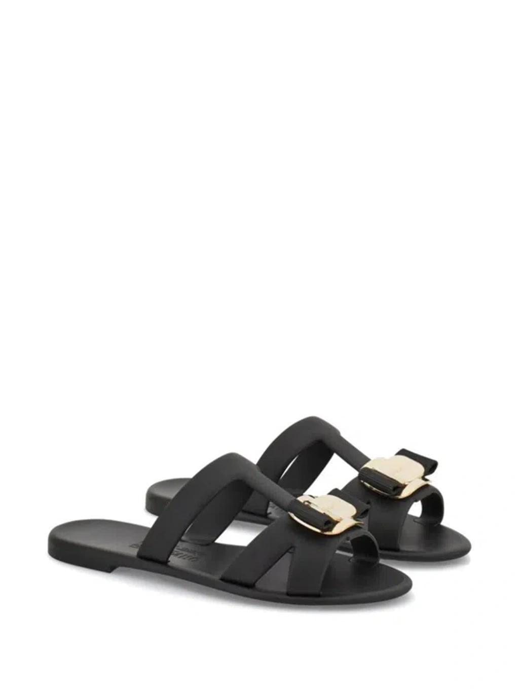 FERRAGAMO New Vara Plate Sandals In Black Product Image