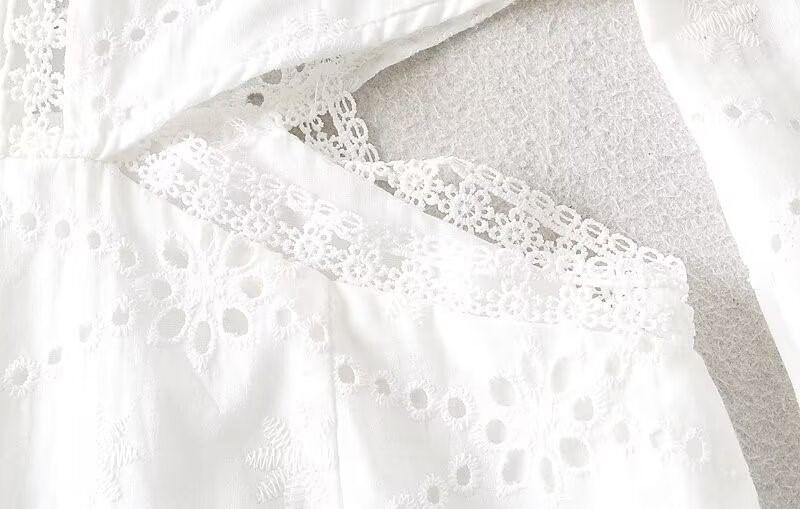 Puff-Sleeve V-Neck Cutout Mini A-Line Eyelet Lace Dress Product Image