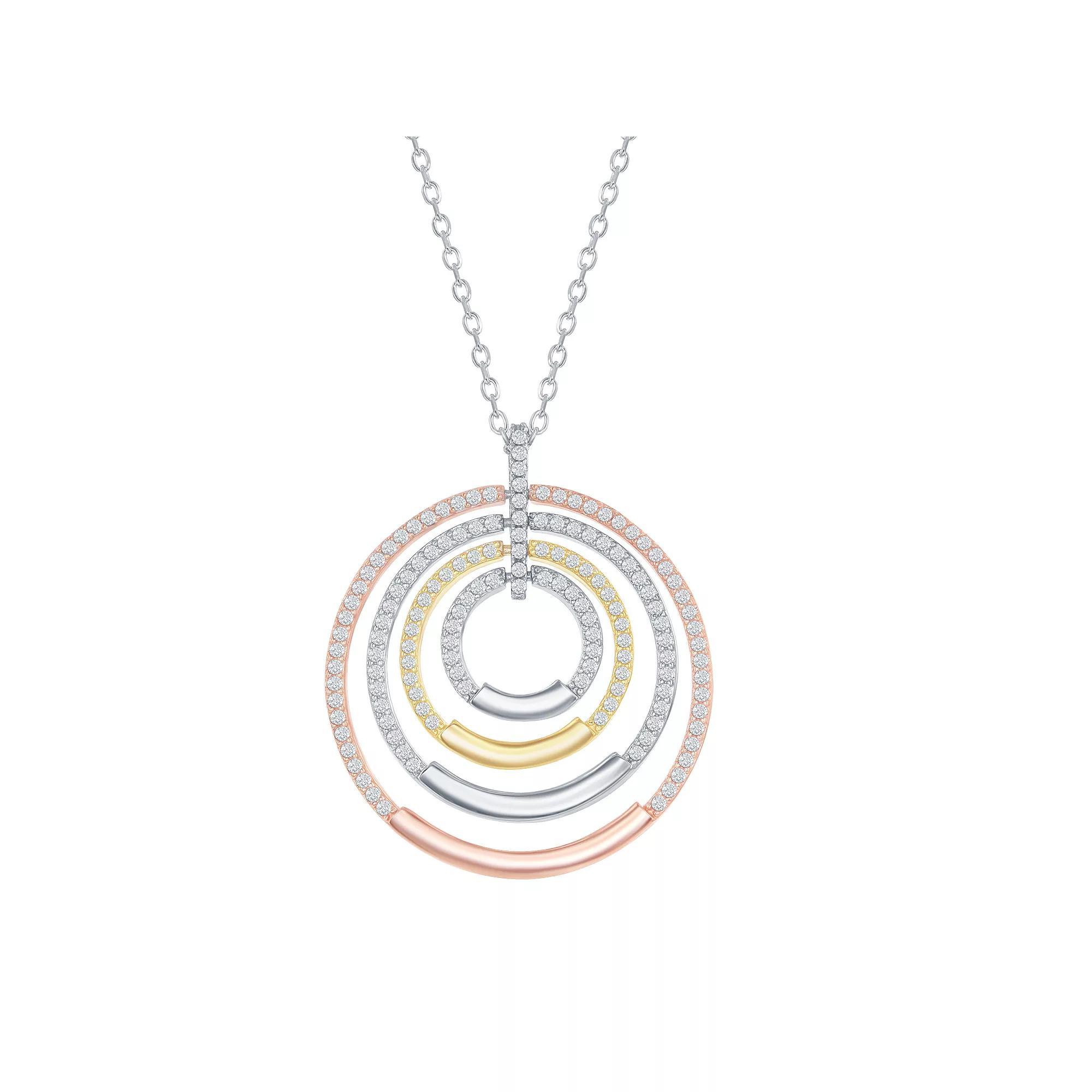 Sterling Silver Multi-Circle CZ Necklace, Women's, Size: 16-18" ADJ Product Image