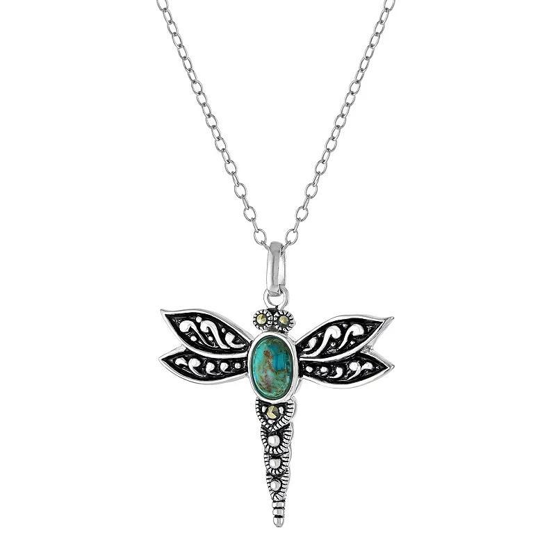 Athra NJ Inc Sterling Silver Turquoise Dragonfly Pendant Necklace, Women's, Size: 18" Product Image