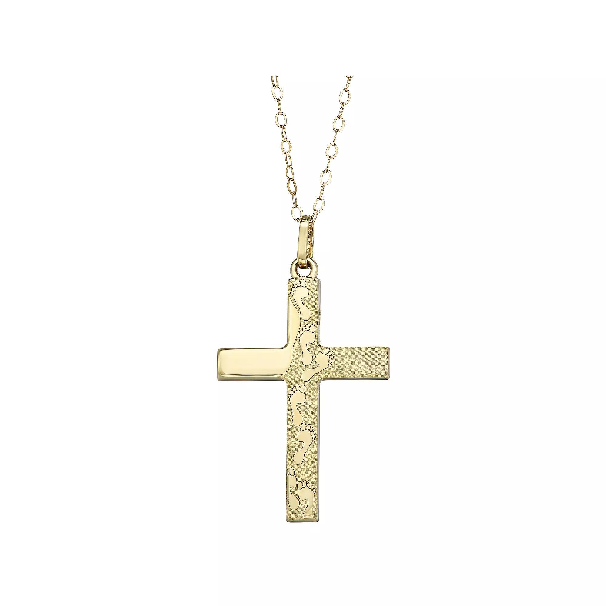 10k Gold Footprint Cross Pendant Necklace, Women's, Size: 18" Product Image