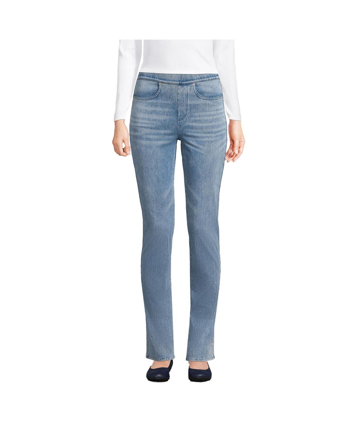 Petite Lands' End Starfish Mid-Rise Pull-On Straight Jeans, Women's, Size: Medium Petite, Medium  Blue Product Image