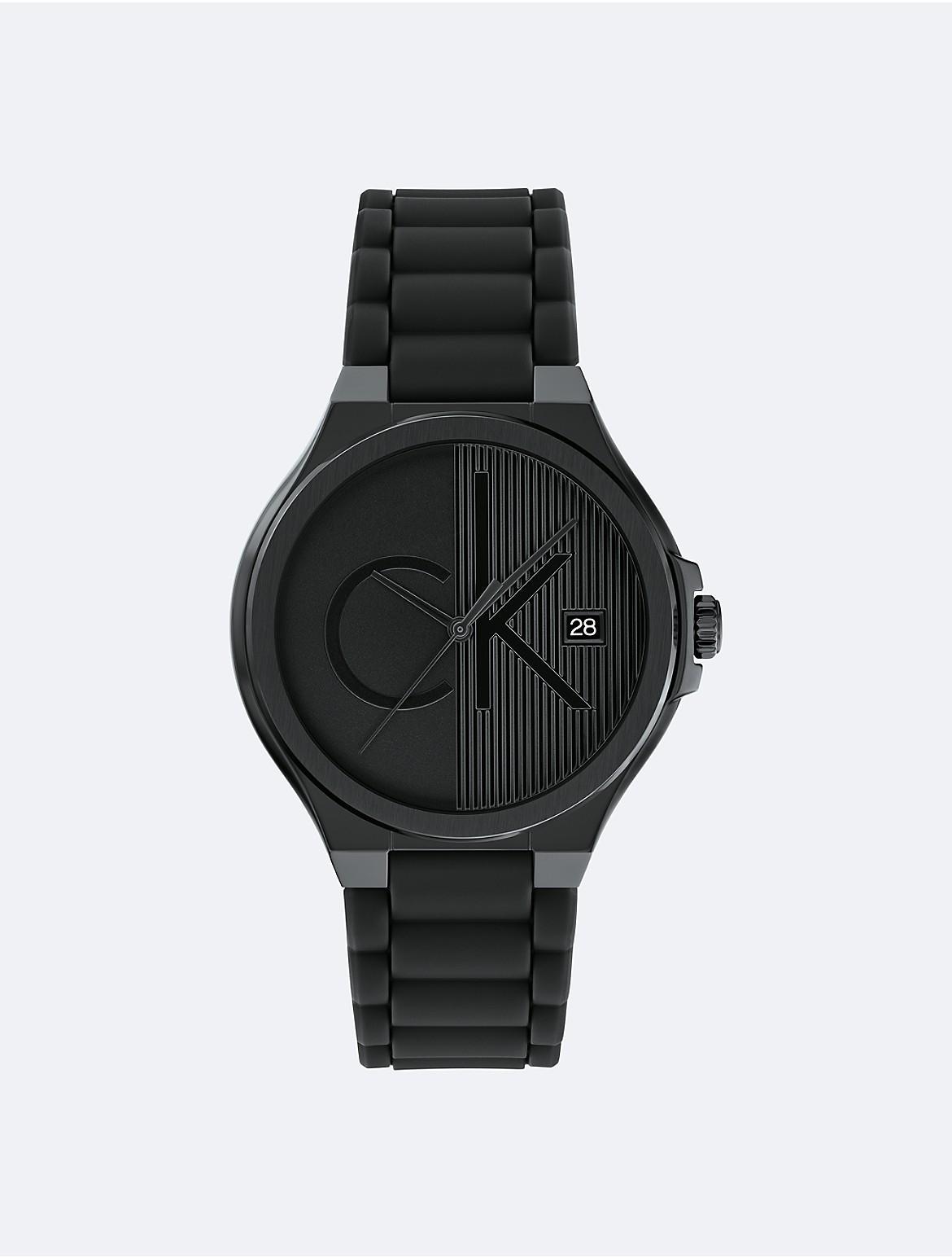 Calvin Klein Mens Textured Monogram Logo Dial Silicone Strap Watch Product Image