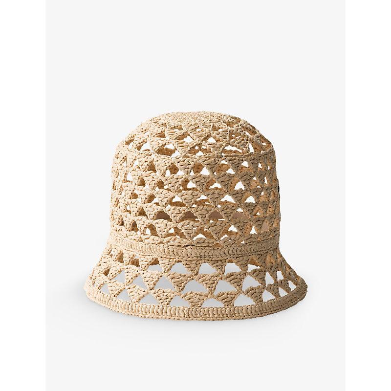 PRADA Womens  Brand-embroidered Cut-out Woven Bucket Hat In Neutral Product Image