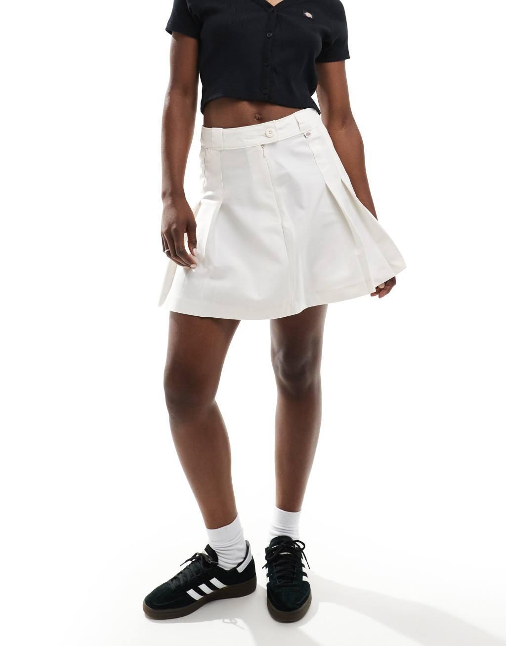 Dickies Elizaville short skirt with pleats in white Product Image