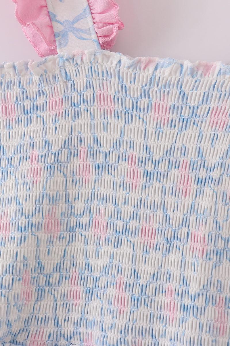 Blue bow tie print smocked mom dress Product Image