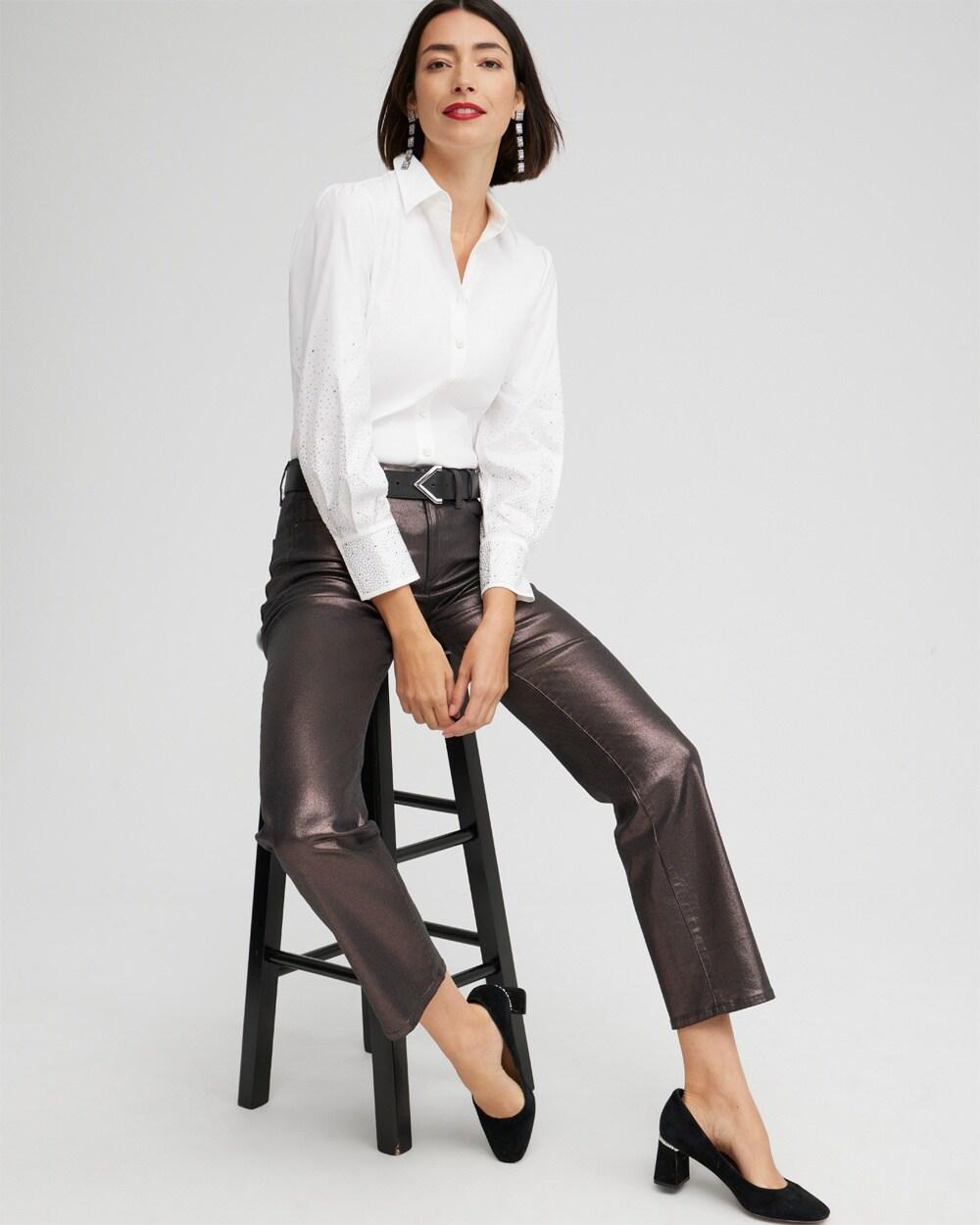 Poplin Embellished Sleeve Shirt Product Image