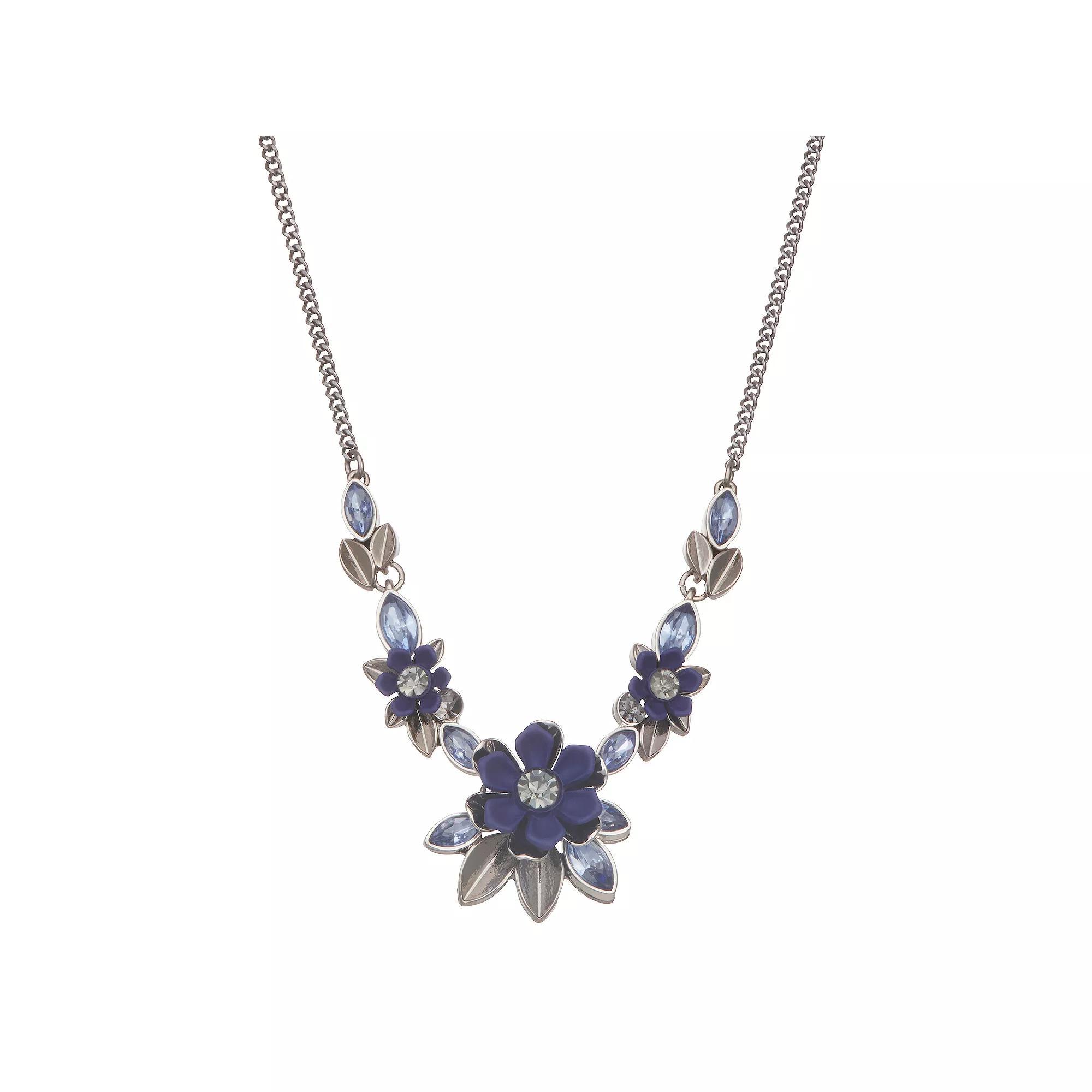 Simply Vera Vera Wang Black Tone Small Flower Frontal Necklace, Womens, Blue Product Image