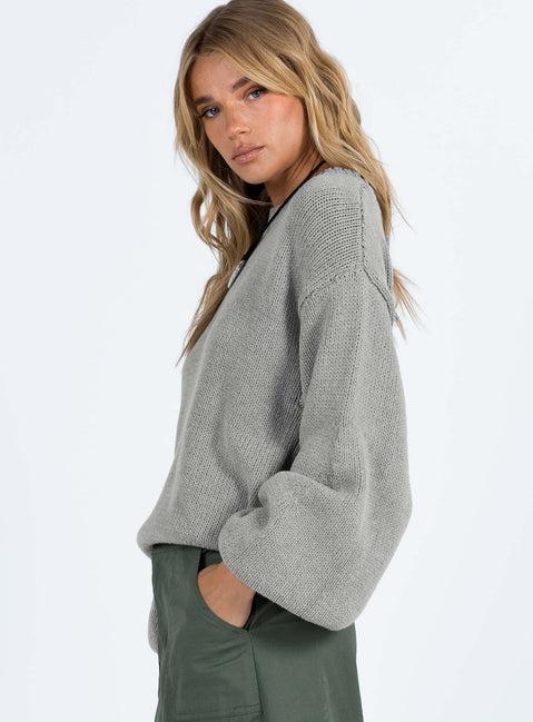 Harmony Balloon Sleeve Knit Sweater Grey Product Image