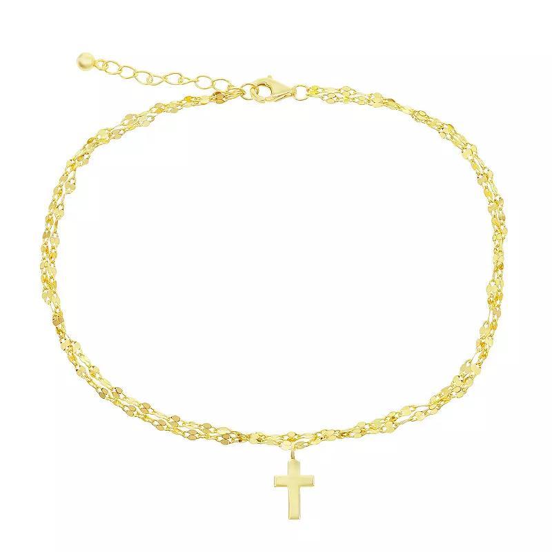 Mirror Chain Cross Charm Anklet, Women's, Size: 9-10" ADJ, Gold Tone Product Image