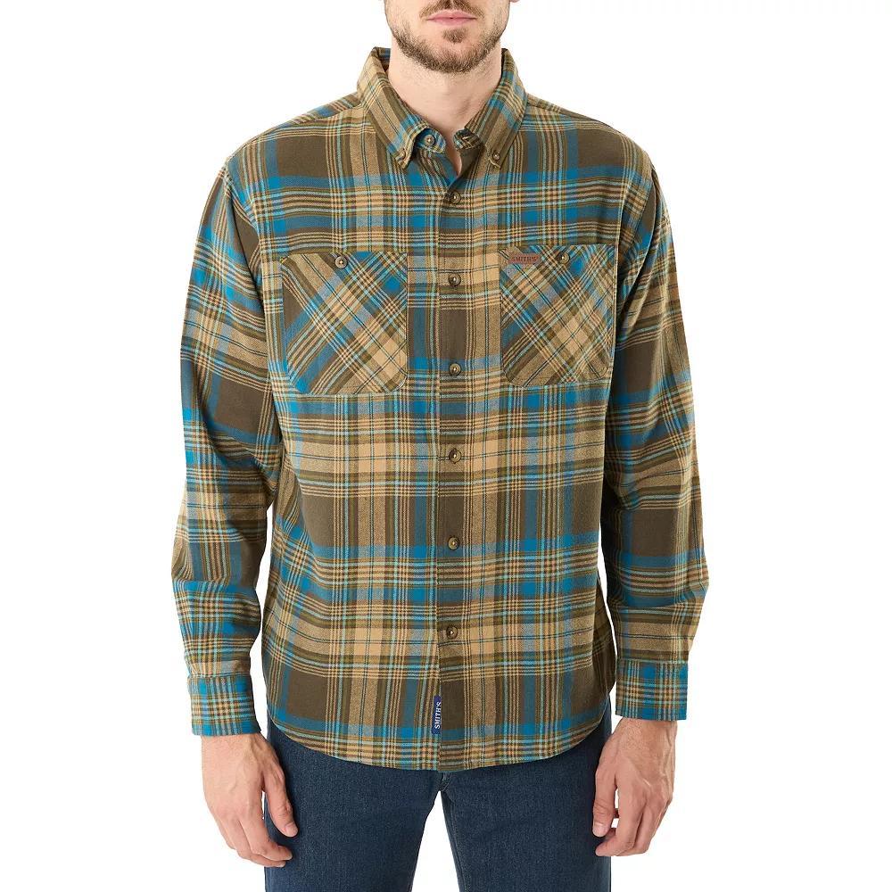 Men's Smith's Workwear Regular-Fit Two-Pocket Flannel Button-Down Shirt, Size: XXL, Blue Hunter Product Image