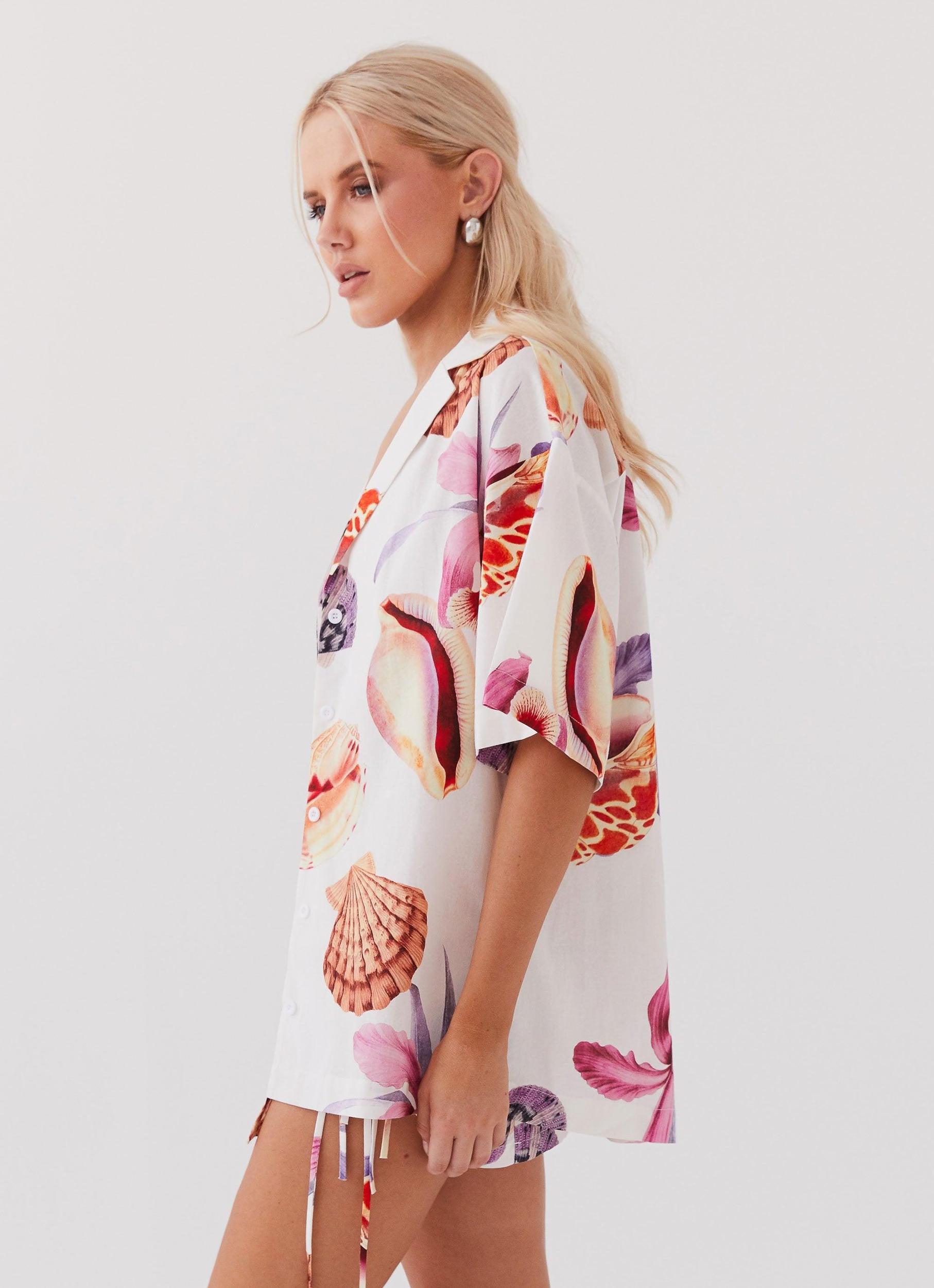 Summer Retreat Oversized Linen Shirt - Seaside Bouquet Product Image