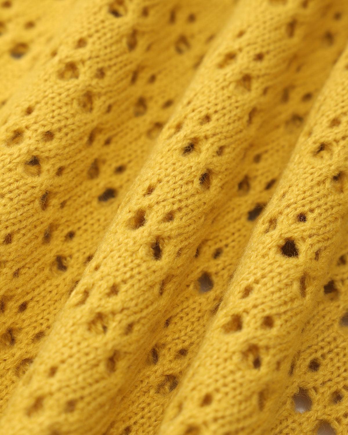 Yellow Crochet Single-Breasted Cardigan Product Image