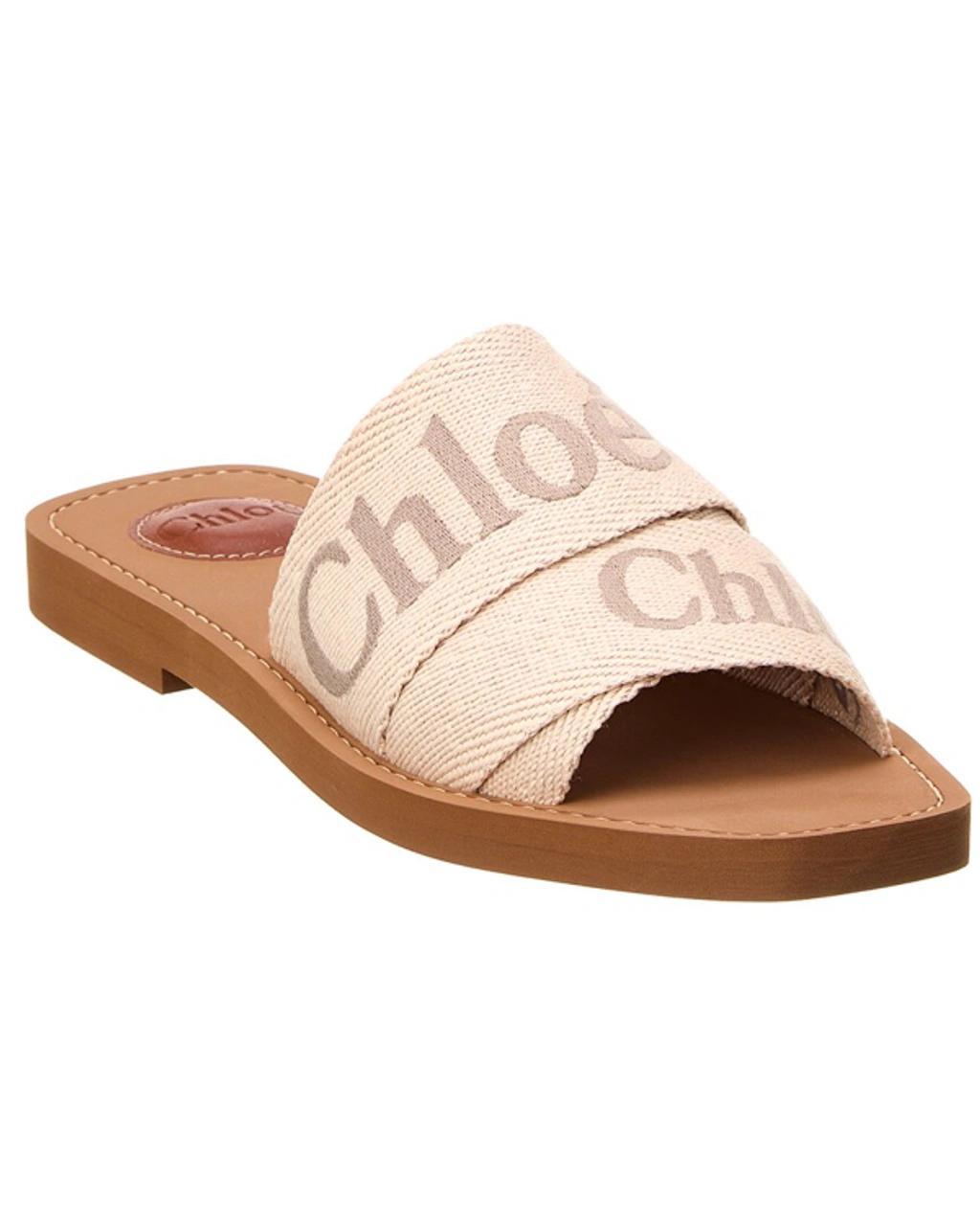 CHLOÉ Woody Canvas Slides In Beige Product Image