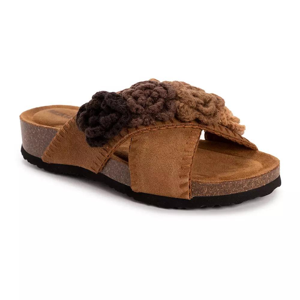 MUK LUKS Penelope Womens Suede Floral Slide Sandals Brown Product Image