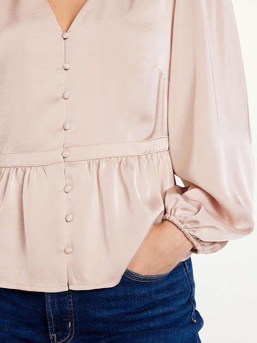 Waist-Defined Velvet Peplum Top Product Image