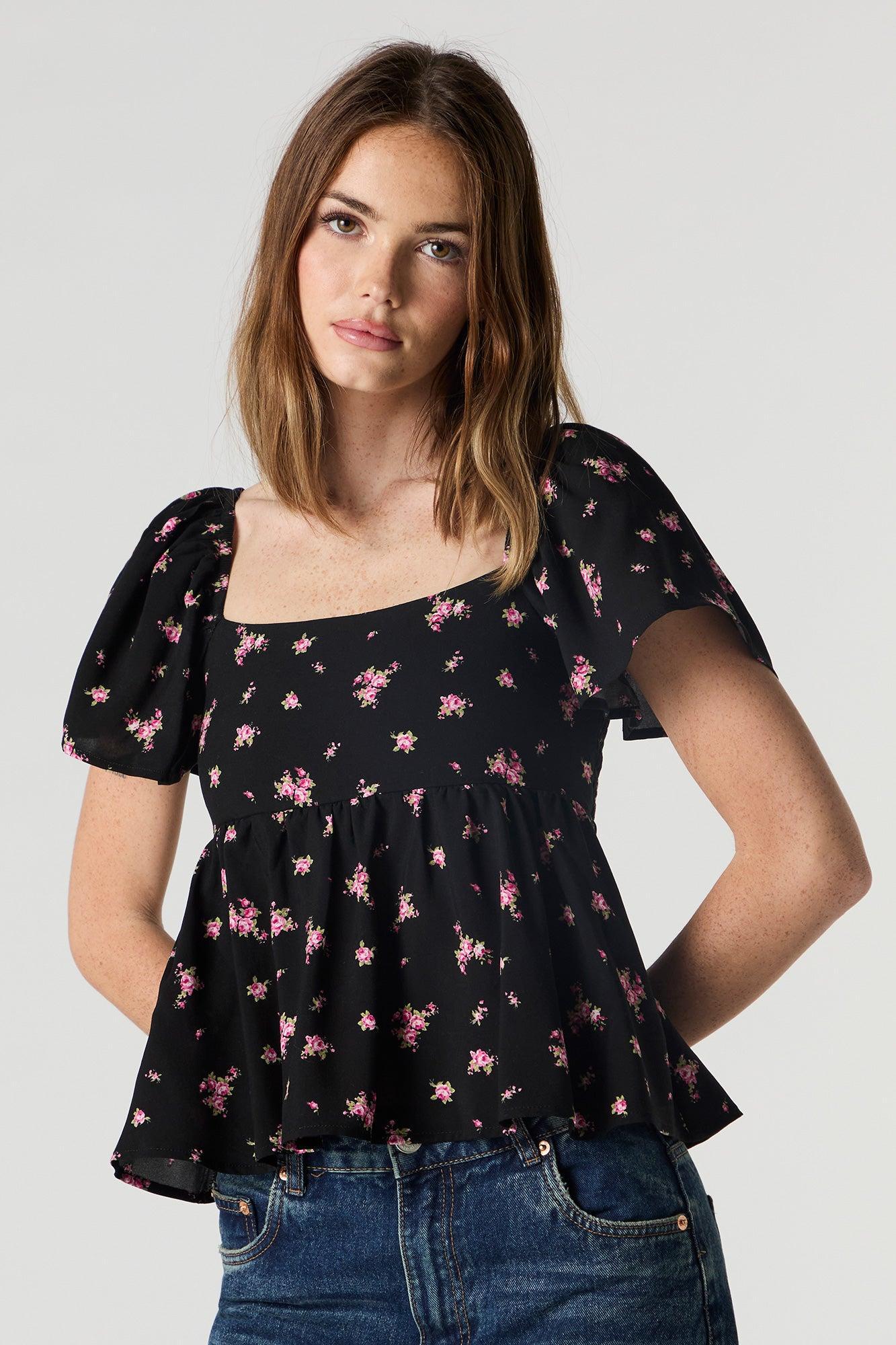 Floral Short Sleeve Milkmaid Top Female Product Image