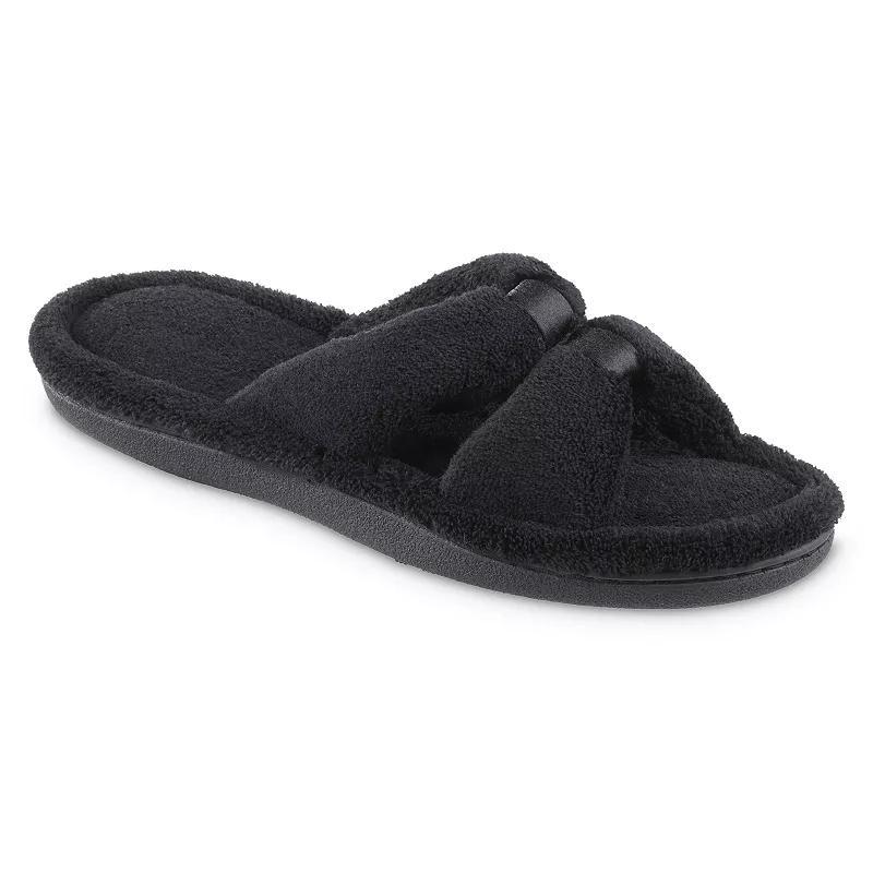 Women's isotoner Memory Foam Microterry X-Slide Slippers with Satin Trim, Size: 7-8, Black Product Image