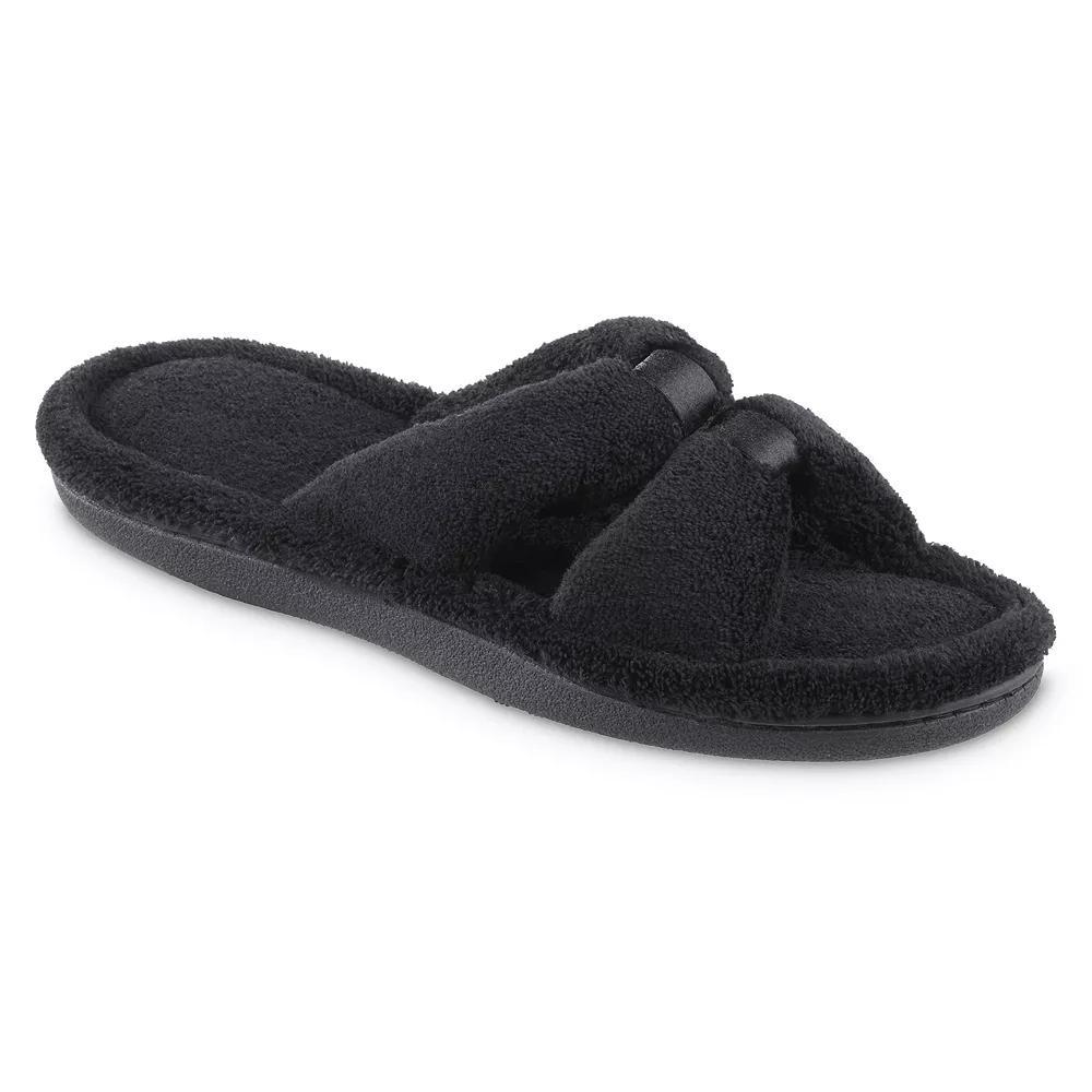 Women's isotoner Memory Foam Microterry X-Slide Slippers with Satin Trim, Size: 7-8, Black Product Image