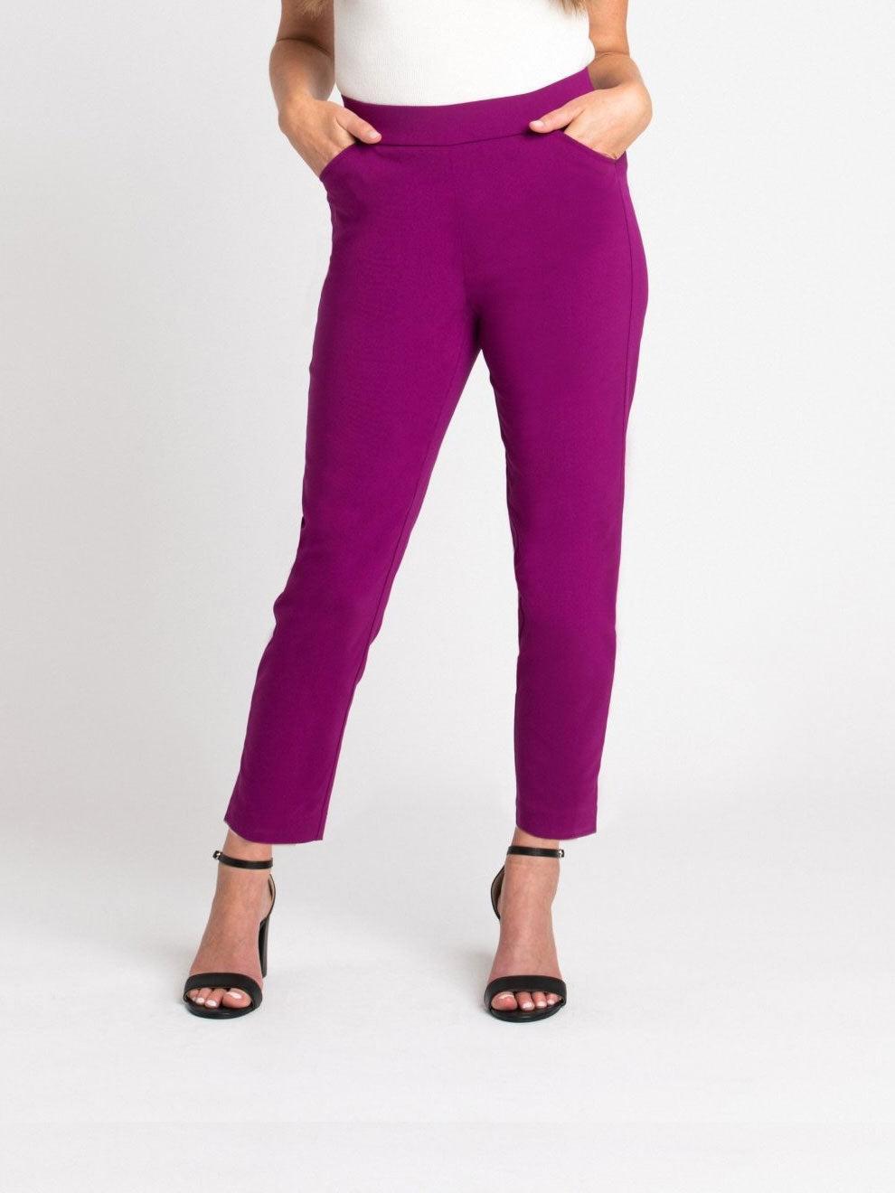 Roz & Ali Superstretch Magenta Pull On Ankle Pants Product Image