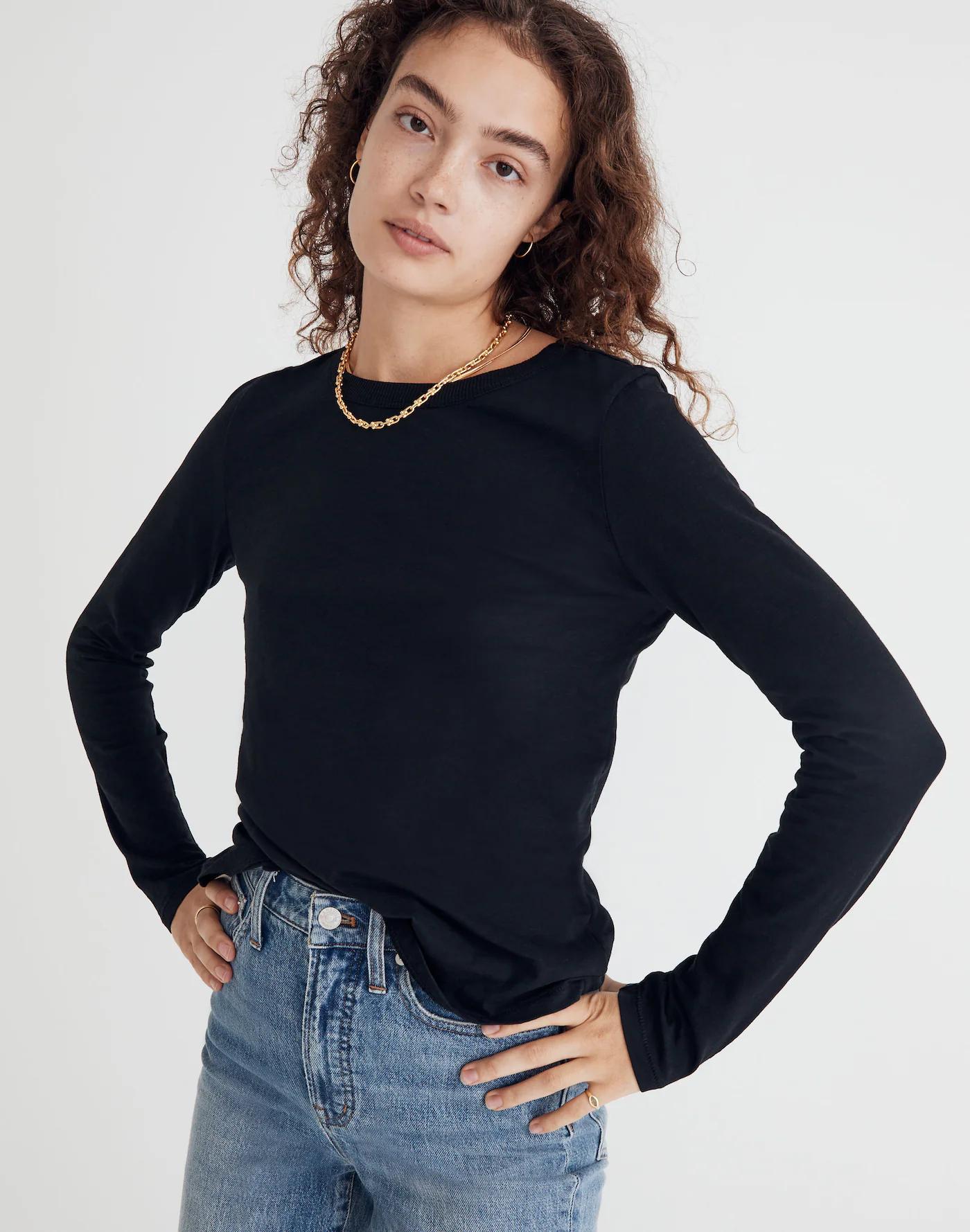 Whisper Cotton Rib-Crewneck Long-Sleeve Tee Product Image