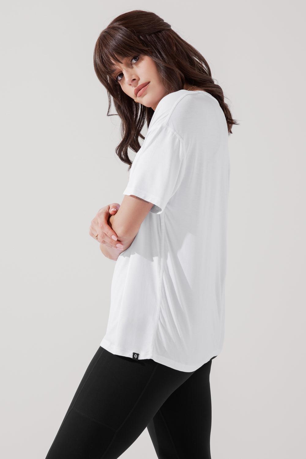 Daring Deep V Tee - White Product Image