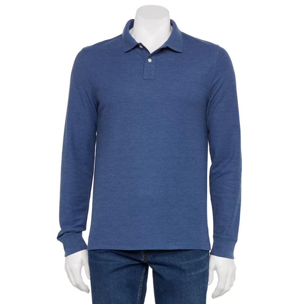 Men's Sonoma Goods For Life® Long Sleeve Pique Polo, Size: Small, Sailor Water Product Image