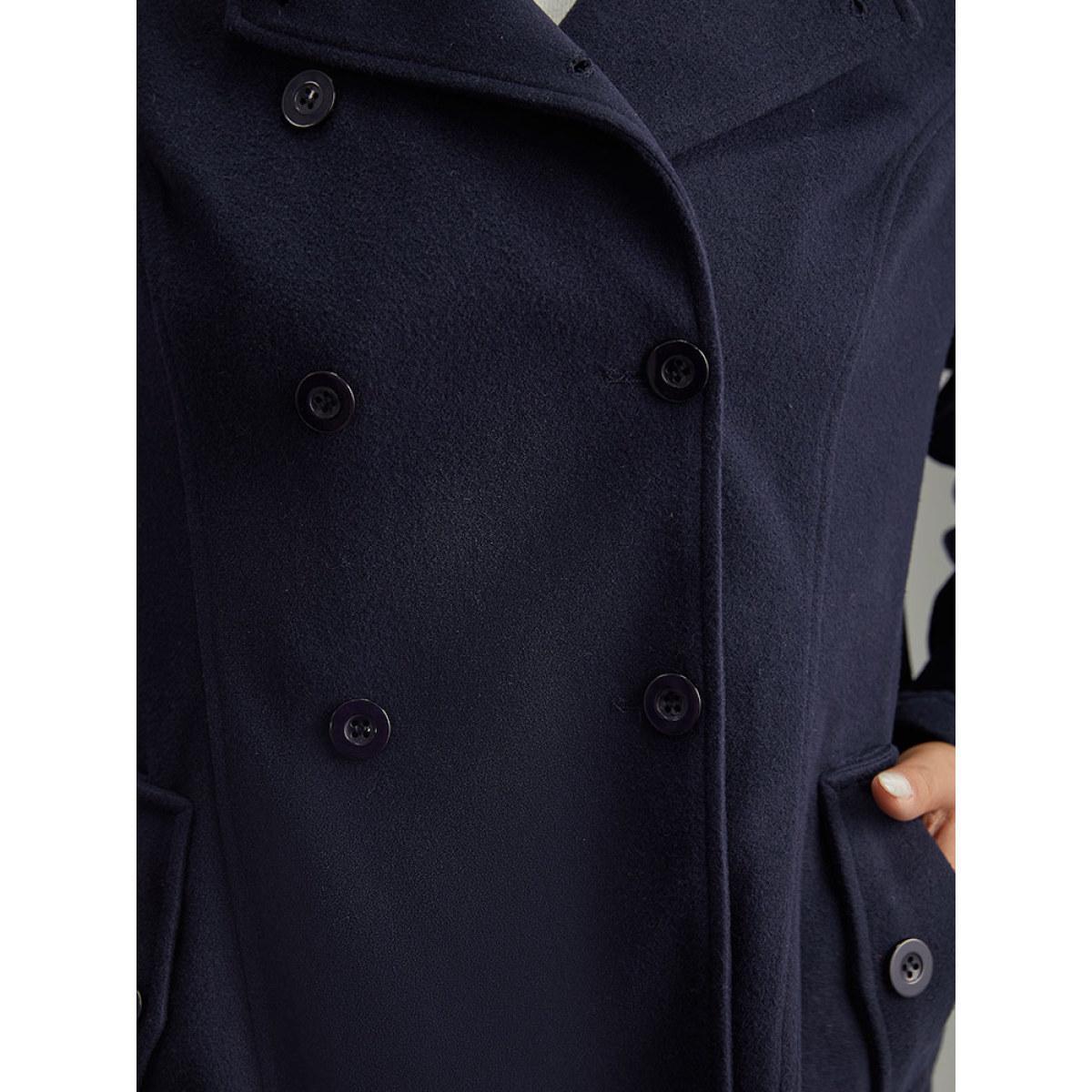 Plus Size Solid Buckle Detail Cuffs Lapel Collar Coat Women Midnight Casual Plain Ladies Everyday Winter Coats BloomChic 12/L Product Image