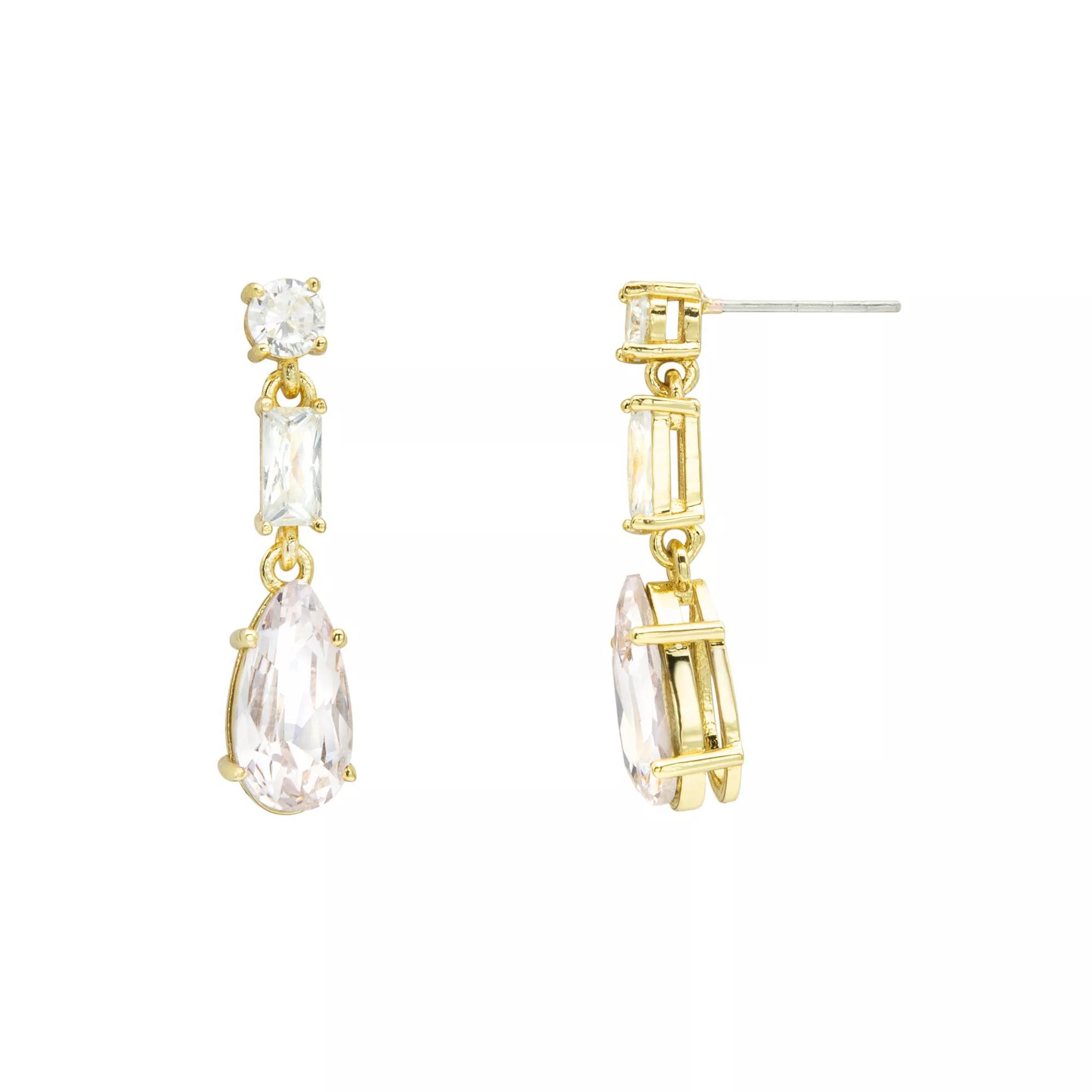 Brilliance Gold Tone Light Pink Crystal & Clear Cubic Zirconia Linear Drop Earrings, Women's, Gold Tone Pink Product Image
