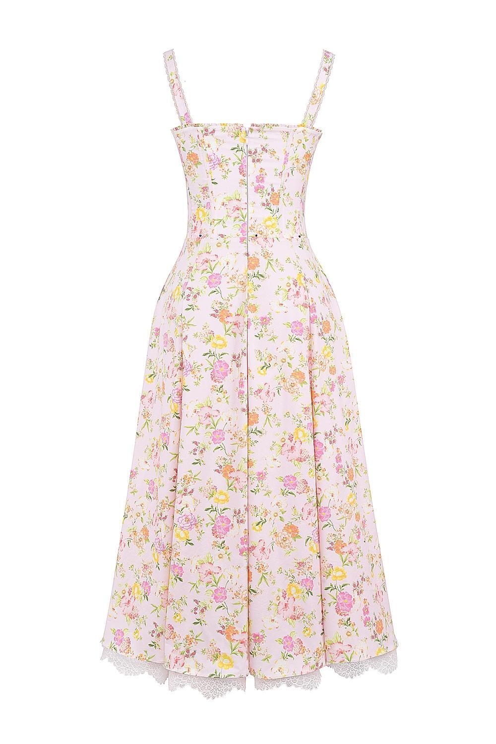 Rosalee Pink Meadow Print Cotton Bustier Sundress Product Image