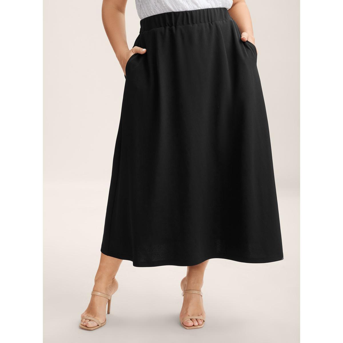 Plus Size Side Slit Straight Fit Maxi Skirt Women Pureblack No stretch Side seam pocket Everyday-Elegant Skirts BloomChic 26/4X Product Image