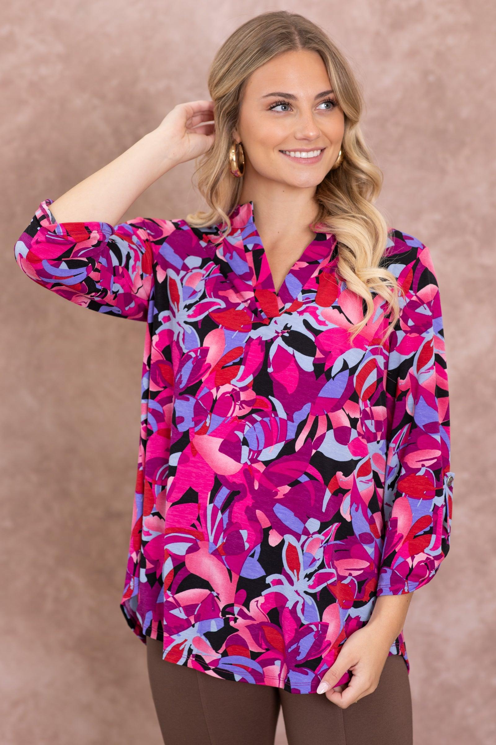 Dark Berry Wrinkle Free Printed Lizzy Top Product Image