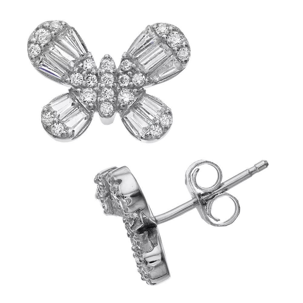Sterling Silver Rainbow Cubic Zirconia Butterfly Stud Earrings, Womens Product Image