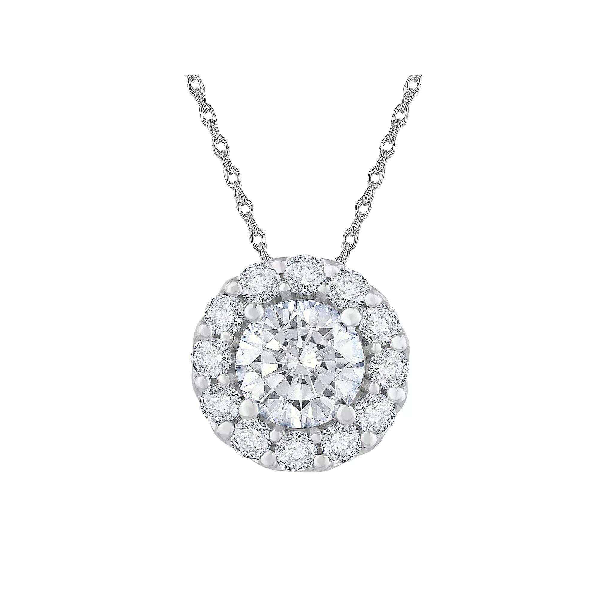 Diamond Medley 14k White Gold 1 Carat T.W. Lab-Grown Diamond Halo Pendant Necklace, Women's, Size: 16-18" ADJ, 14k Whgold Product Image