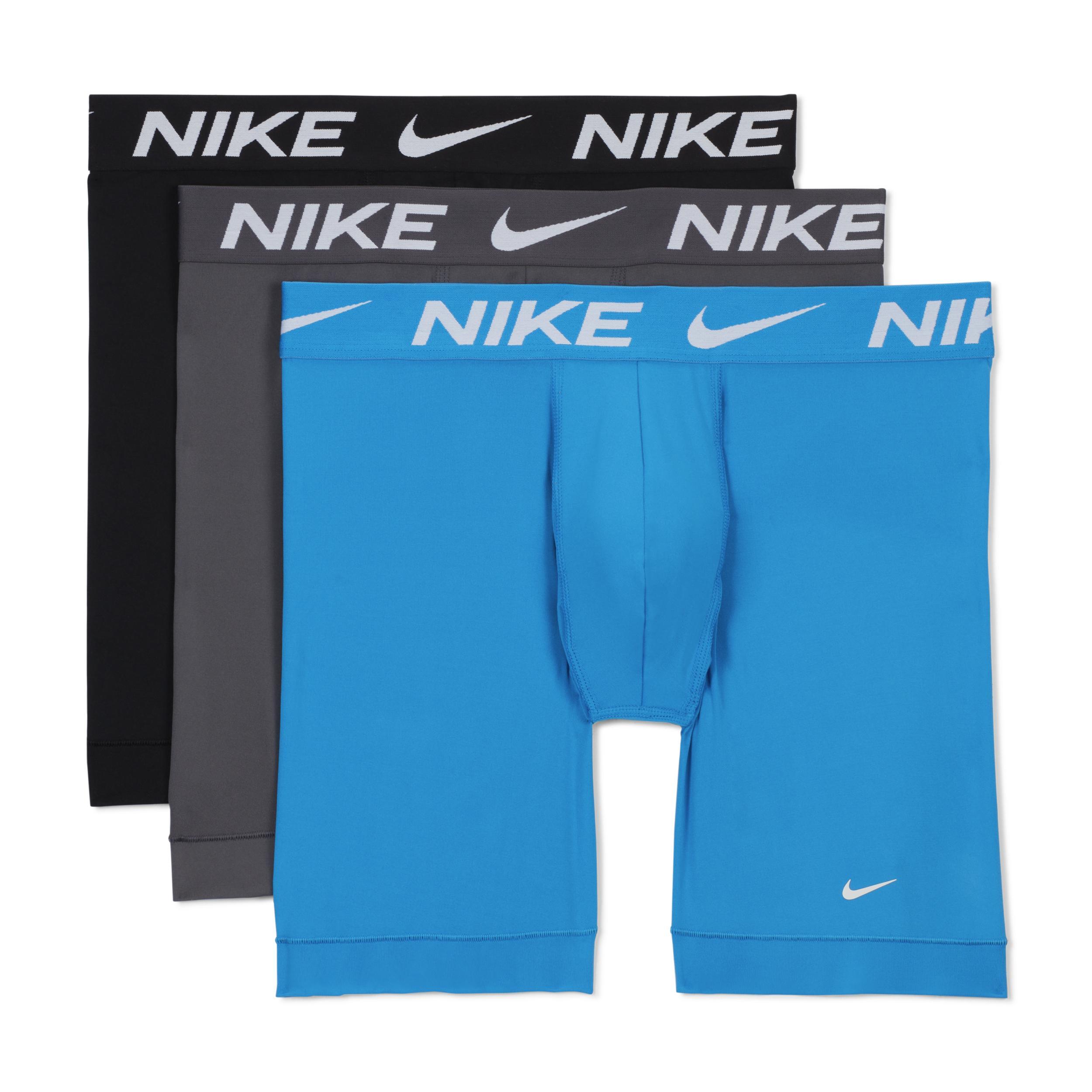 Men's Nike Dri-FIT Essential 3-pack Microfiber Long-Leg Boxer Briefs, Size: Medium, Black Product Image