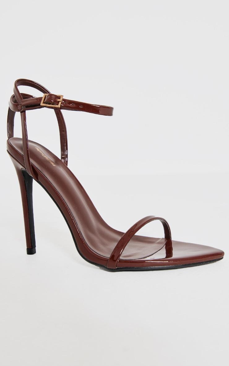 Chocolate PU Point Toe Strappy High Stiletto Heeled Sandals Product Image