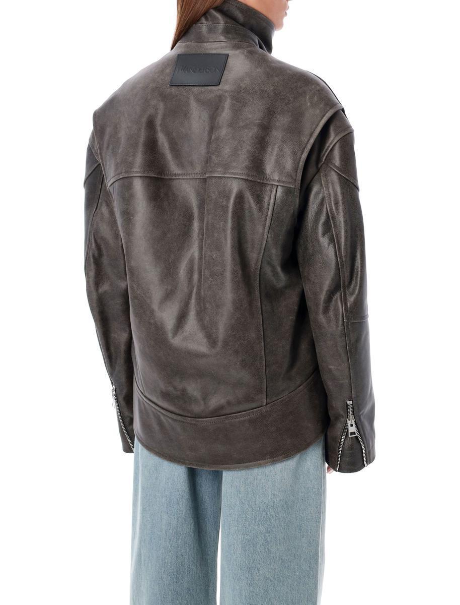 JW ANDERSON J. W. Anderson Curved Hem Leather Jacket In Brown Product Image