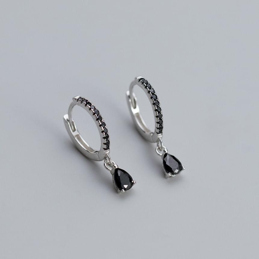 925 Sterling Silver Rhinestone Hoop Drop Earring Product Image