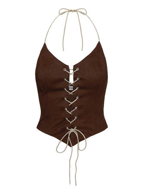 Dawn To Dusk Faux Suede Top Brown Product Image