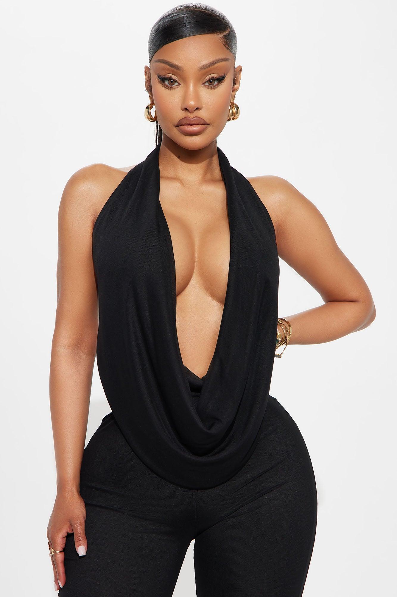 Shayna Cowl Halter Mesh Pant Set - Black Female Product Image