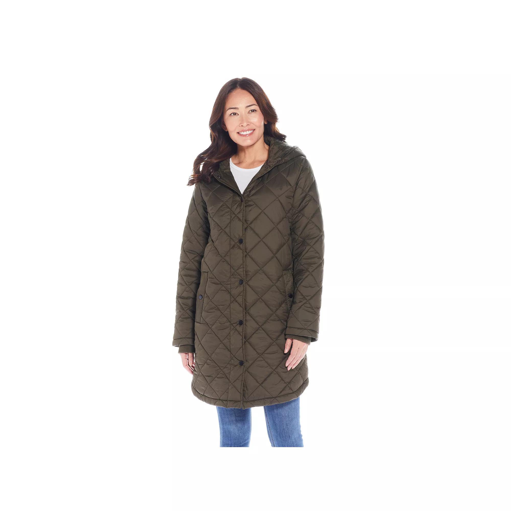 Women's Weathercast Hooded Diamond-Quilted Duffle Coat, Size: Medium, Black Product Image