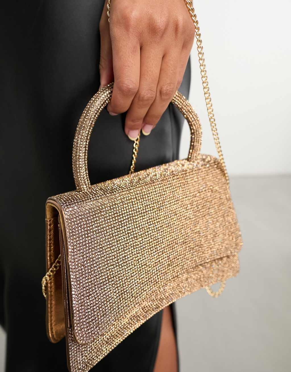 True Decadence glitter clutch bag in gold Product Image
