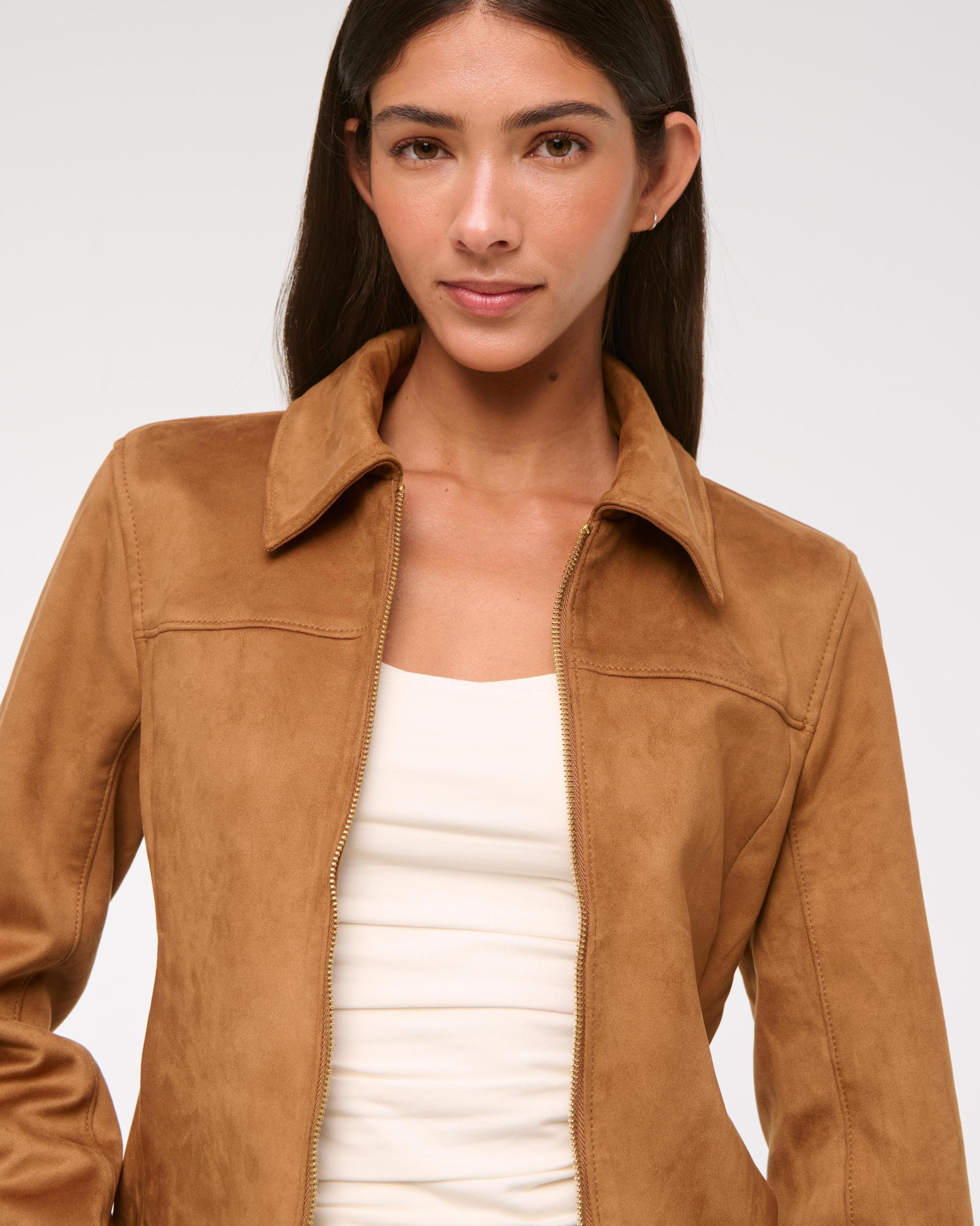 Zip-Front Vegan Suede Jacket Product Image