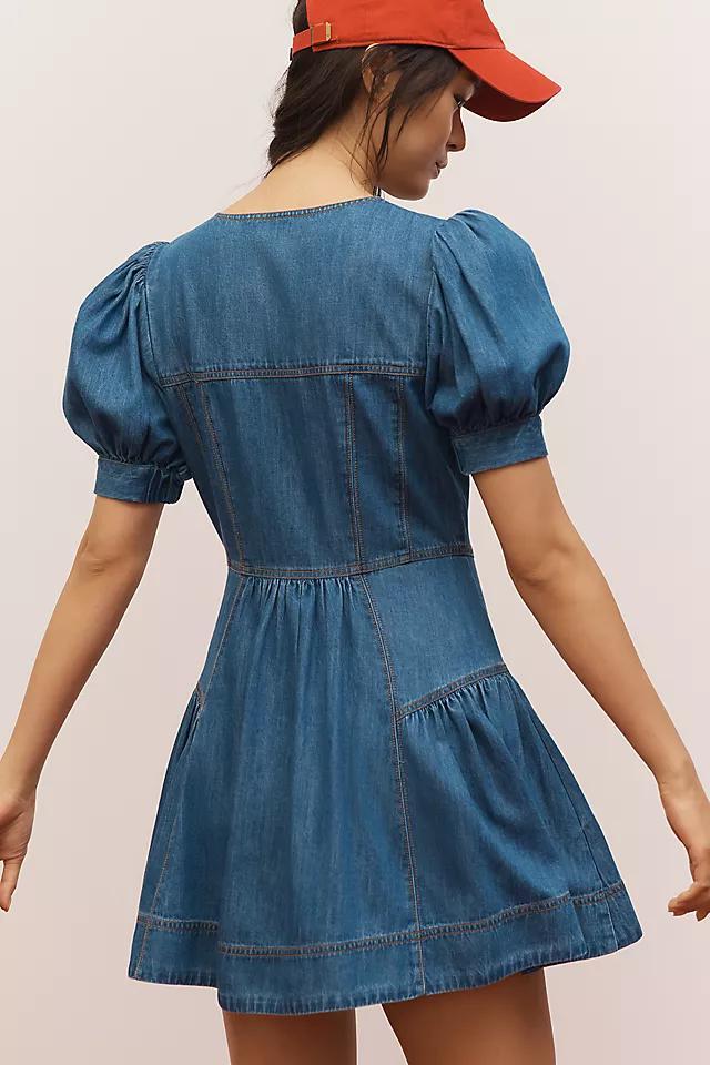 Maeve Puff-Sleeve Tiered Denim Mini Dress Product Image