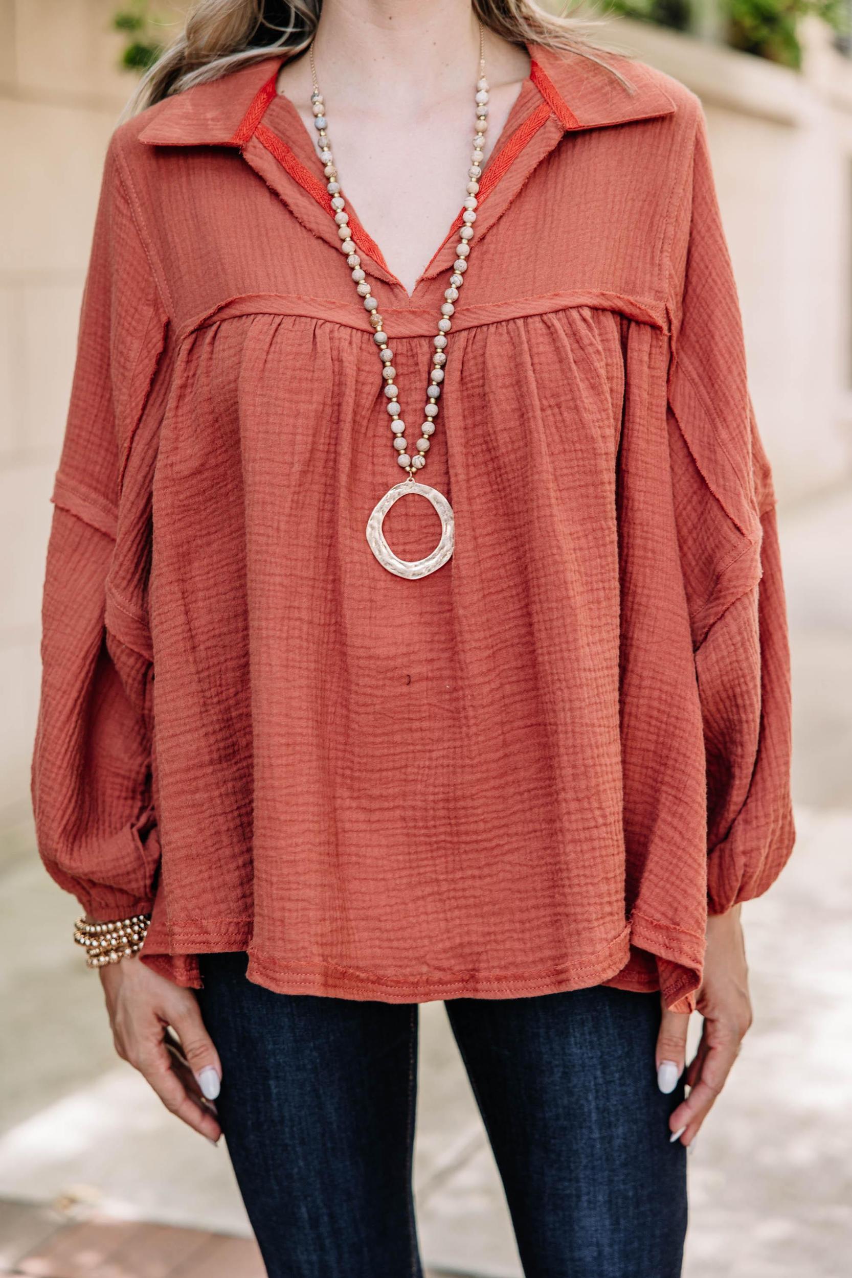 Love Life Rust Orange Babydoll Top Female Product Image