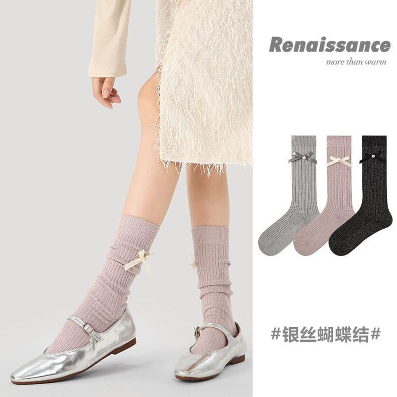 Bow Detail Glitter Mid-Calf Socks Product Image