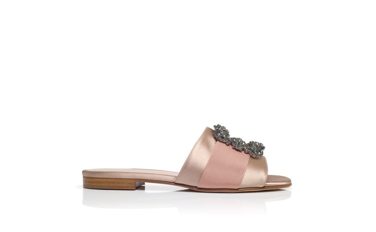 MARTAMOD Beige Satin Jewel Buckled Flat Sandals Product Image