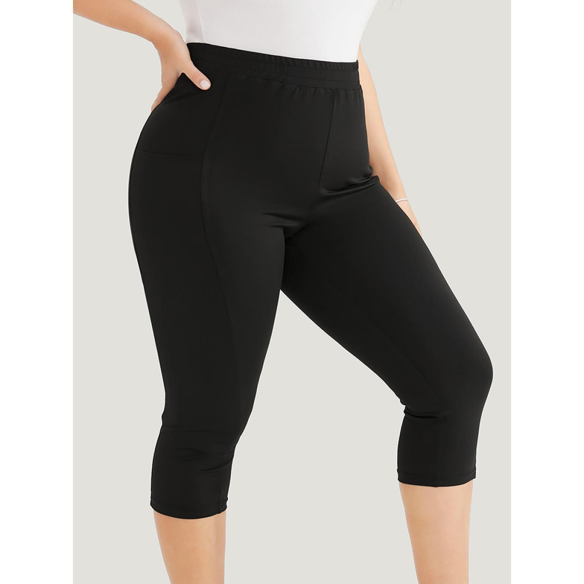 Plus Size Plain Skinny Pocket Cropped Leggings Women Black Casual Medium stretch Skinny High Rise Dailywear Leggings BloomChic 18-20/2X Product Image